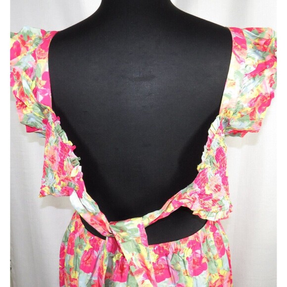 Peyton & Parker Bright Floral Ruffled Smocked Tie Back Maxi Dress Plus 3X - Picture 11 of 12